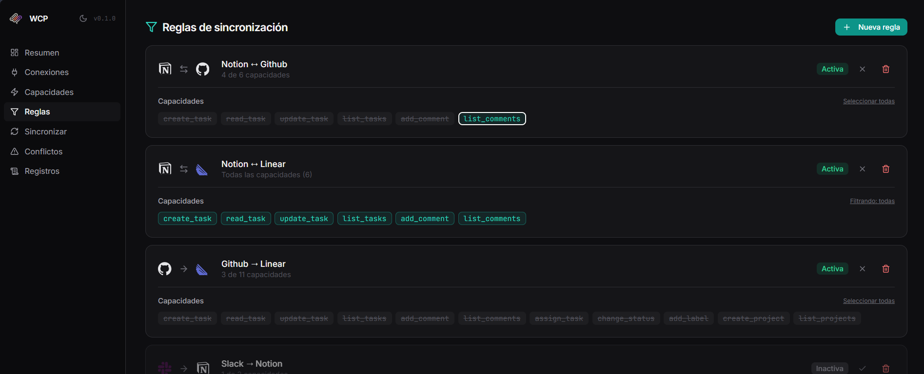 Sync rules page